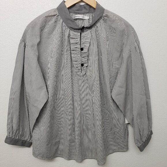 Symphony + Note Half Button Striped Balloon Sleeve Blouse Size S - Picture 1 of 7